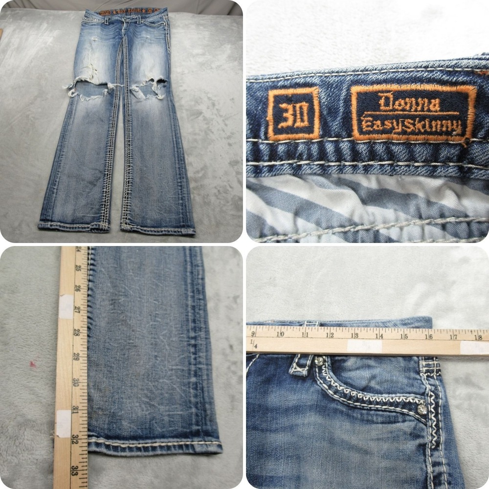 Rock‎ Revival Jeans Women 30 Mid Rise Denim Donna Easy Skinny 32x32 Whisker Read